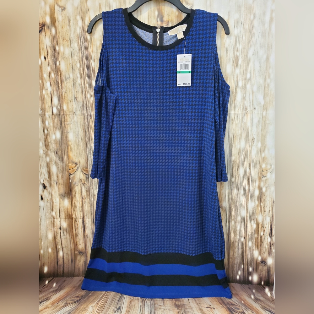 Michael Kors Cold Shoulder Houndstooth Dress - Picture 1 of 7